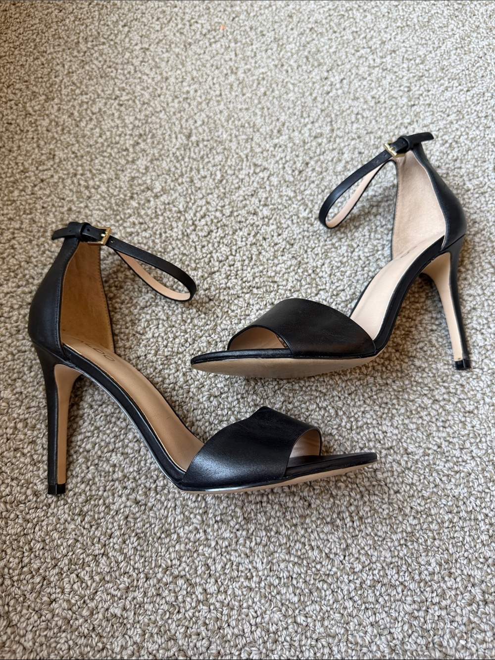 ALDO Black Ankle Strap Stiletto Heels Minimalist Dress Sandals Women’s 7 EU 37.5